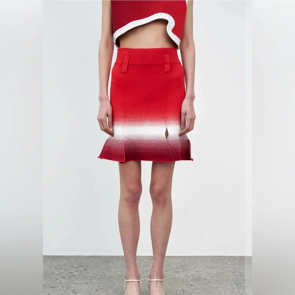 PH5 Red and White Cropped Knit Tank Top and skirt SET - Picture 2 of 9